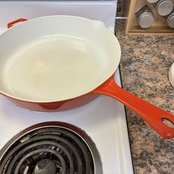 Vintage Descoware Cast Iron Skillet Red Enamel Made in Belgium