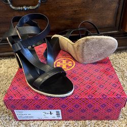 Tory Burch black heeled  sandal, size 10.5