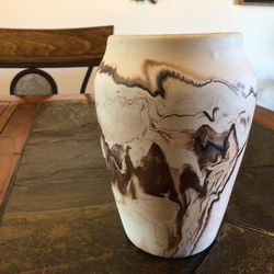 Vintage Nemadji Brown And Orange Drippy Swirl Vase