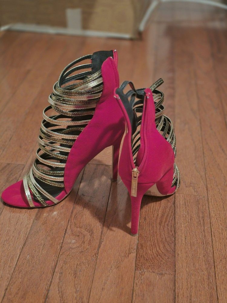 Red And Gold Strap High Heels