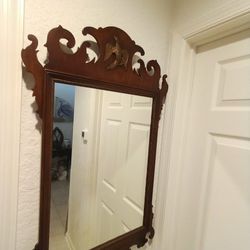 Antique Kindel Oxford Mahogany Frame Federal Mirror Wall Gold Gilt Carved Eagle

