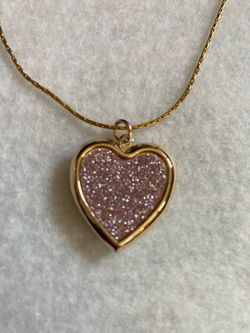 Girls Gold-Toned Pink Glitter Heart Necklace