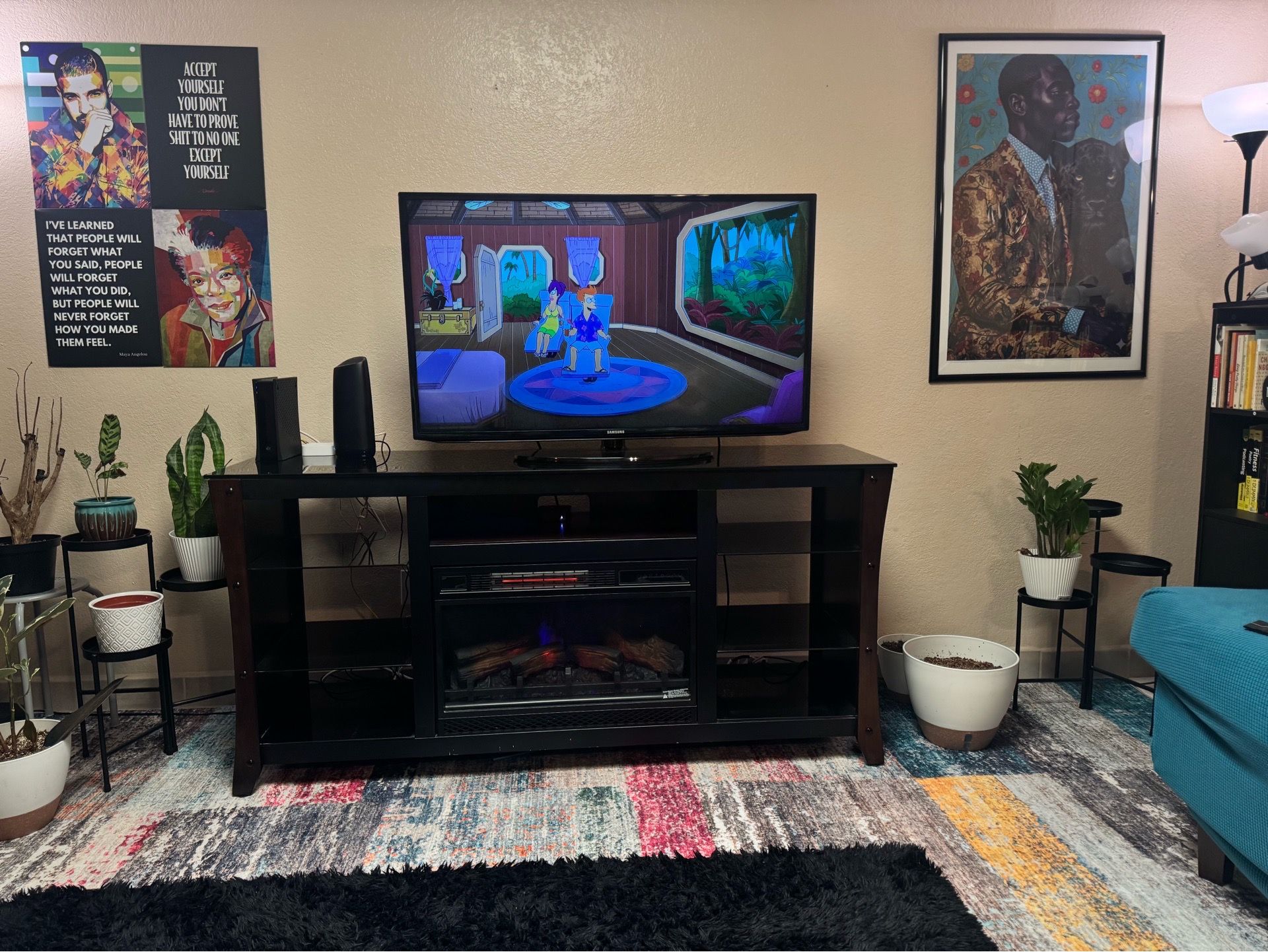 Whalen 3-in-1 Mid-Sized Electric Fireplace TV Stand / Media Console w/ 46inch Samsung TV Bundle