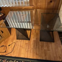 Two Aluminum Side Tables Glass Tops