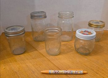 Vintage Set of 6 Glass Kerr, Ball, and Mason Jars