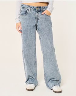Hollister low rise loose baggy jeans, medium blue wash, Size 4