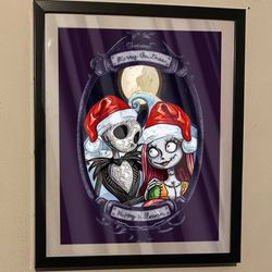 The nightmare before Christmas Jack and sally custom art piece with black frame