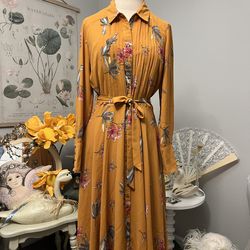 Nanette Lepore long-sleeve floral pintuck collared shirt dress Sz 4