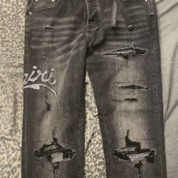 Black-Grey Ripped Amiri Jeans