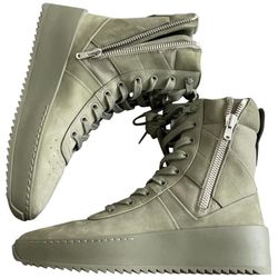 Fear of God Army Green Nubuck Leather Cordura Military High Sneakers