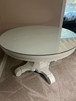 Old Painted Round Farm Table with Glass topper
