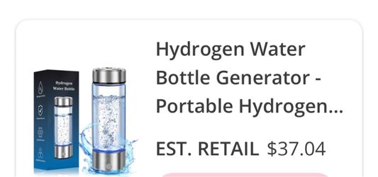 Portable hydrogen water bottle