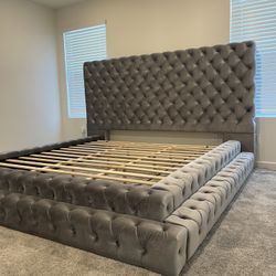 King Size Bed - Step up Bed - Grey Or Black Tufted Velvet Platform Bed - Mattress Sold Separately 