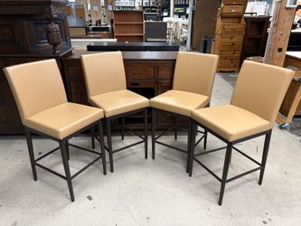AMISCO Melrose Tan Upholstered & Dark Metal Leg Counterstool (Set of 4)