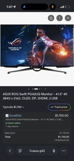 ASUS PG42UQ 42” 4K OLED Gaming Monitor 120Hz