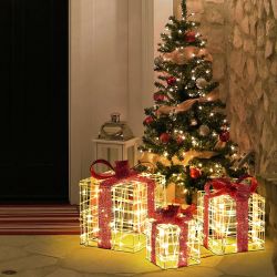 3 -Pack 12.6-in Freestanding Gift box Yard decoration with White LED Lights Hd1795