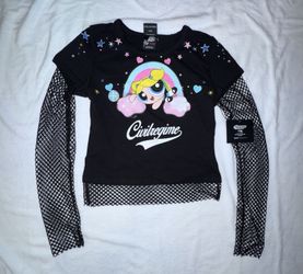Civil Regime Powerpuff Girls Bubbles Cry Baby Hellveil Mesh Twofer Top Black L