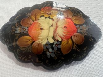 Vintage Russian handpainted, signed lacquer brooch. $29.99 or best offer.