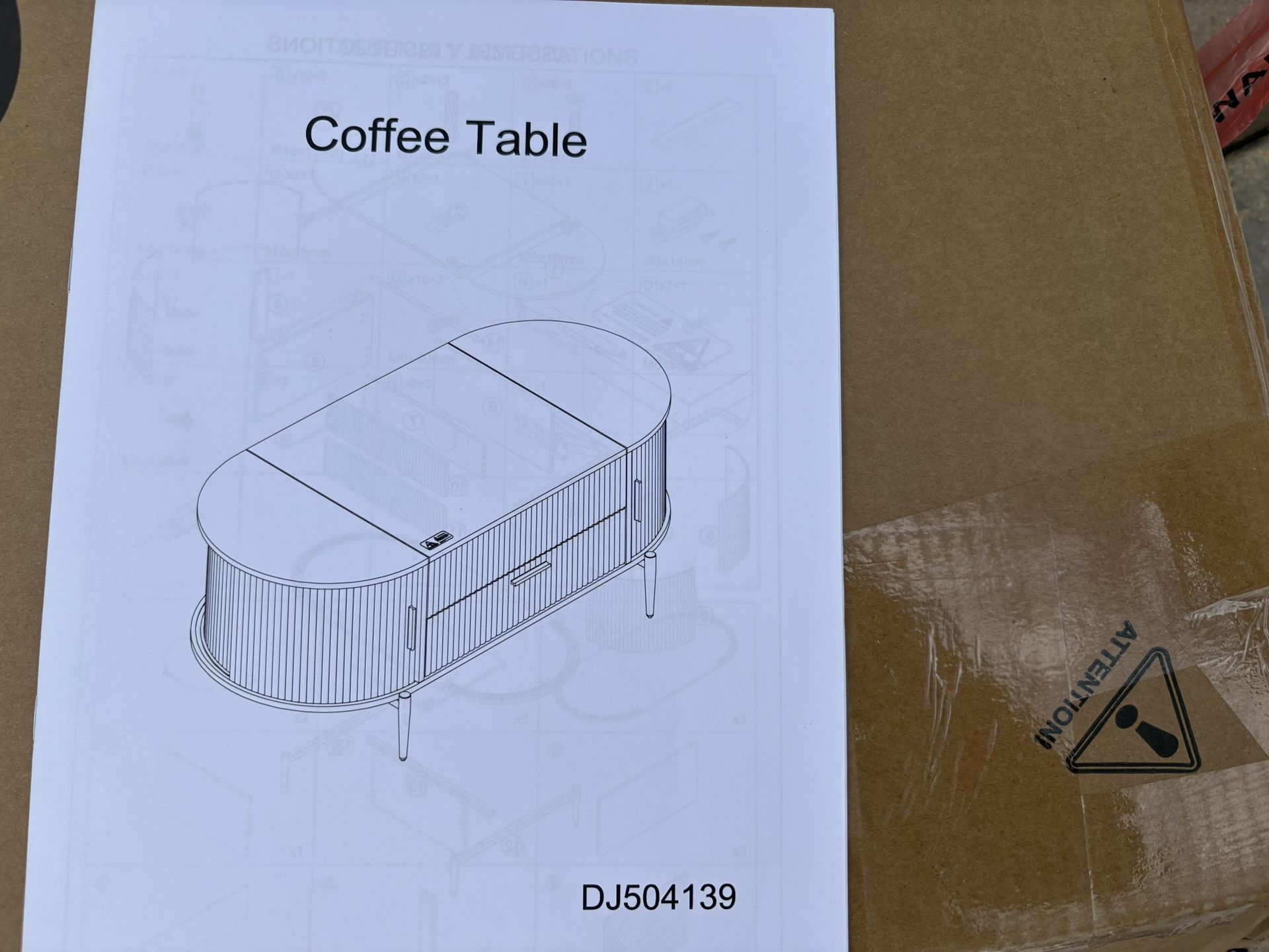 White and Gold, Oval Large Coffee Table, Slide-Out Side Shelves