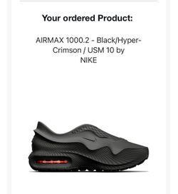 ✅Nike Air Max 1000.2 Black Hyper Crimson Size 10