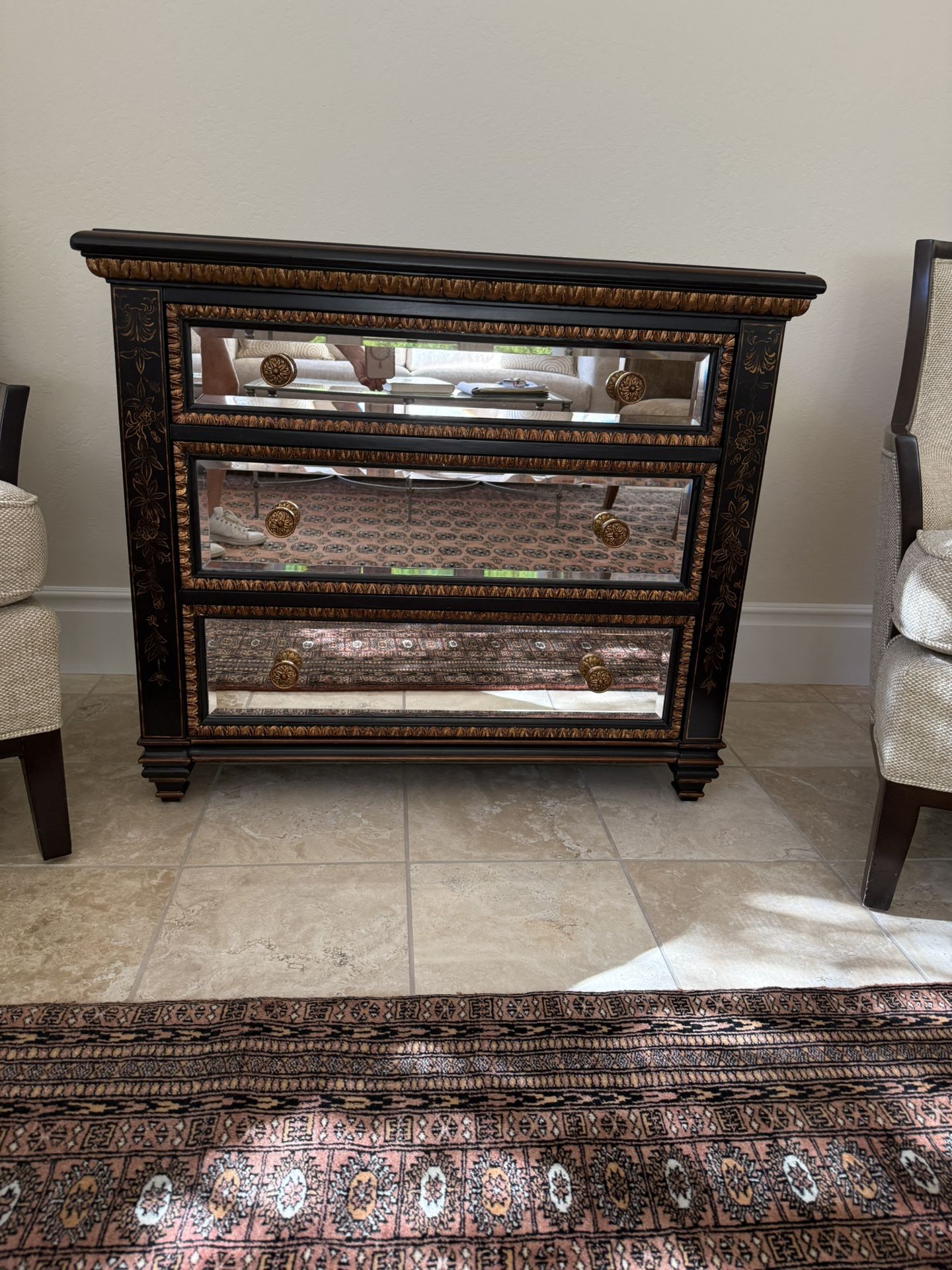 Ornate Mirrored 3 Drawer Nightstand