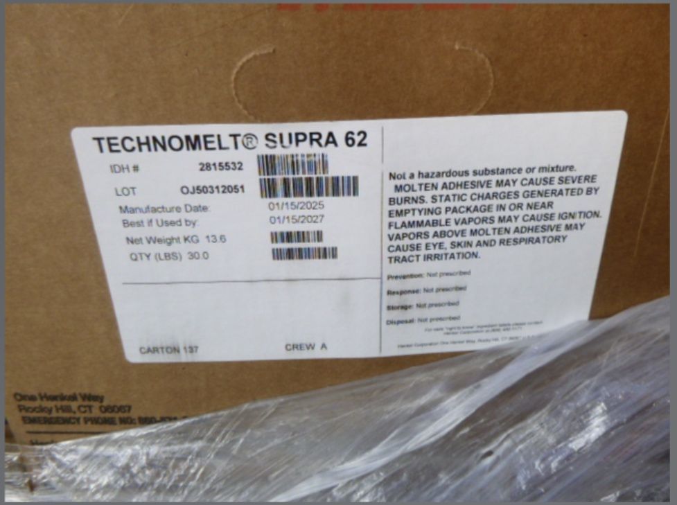 Bulk Hot Melt Glue, 30lb box, Henkel Technomelt Supra 62