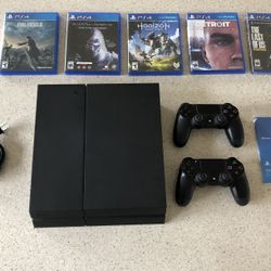 Sony PlayStation 4 500GB Matte Black CUH-1215A - w/ 2 Controllers + 6 Games