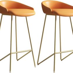 3-Piece 26 "Bar Stool Set with Backrest High Stool for Kitchen Island, Modern Bar Chair High Upholstered Bar Stool, Weight Capacity 440 lbs(Orange,65c
