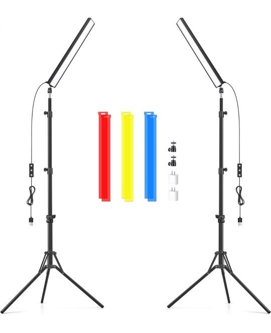 2 Pack Led Video Light Wand Stick, Obeamiu 5600K Led Photography Lighting Wand Kit with 63'' Tripod Stand/Color Filters, Studio Photo Lights