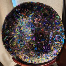 HUGE 19" Johnny Ray Signed Art Glass Charger - Dichroic Fused Glass Centerpiece