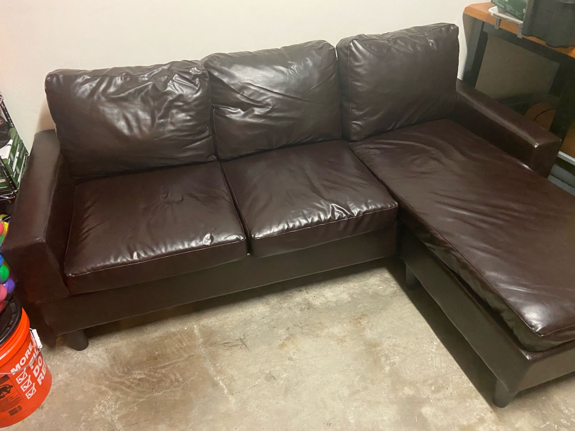 Brown Faux Leather Couch 