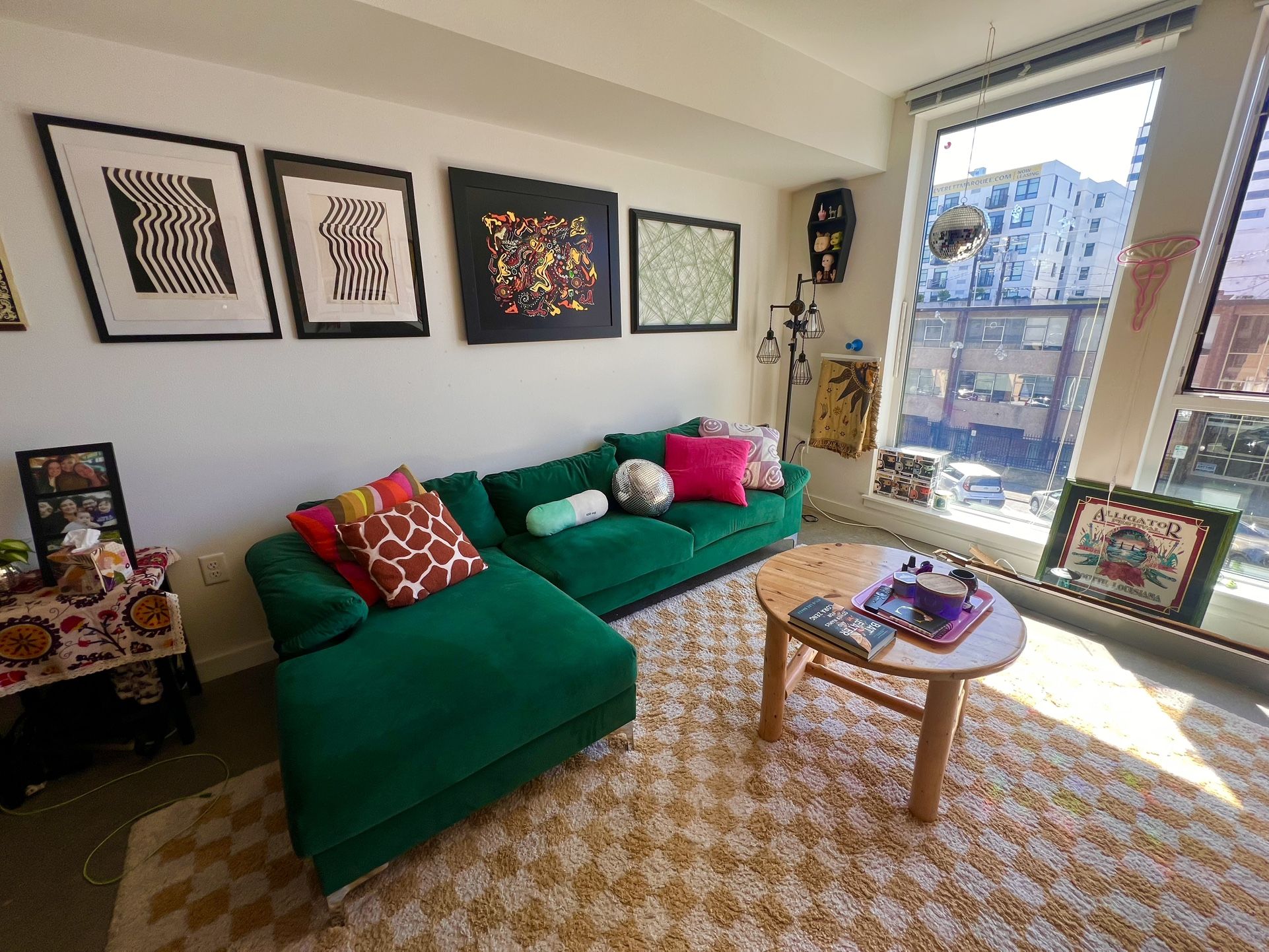Green Velvet Left Hand Facing Sofa and chaise