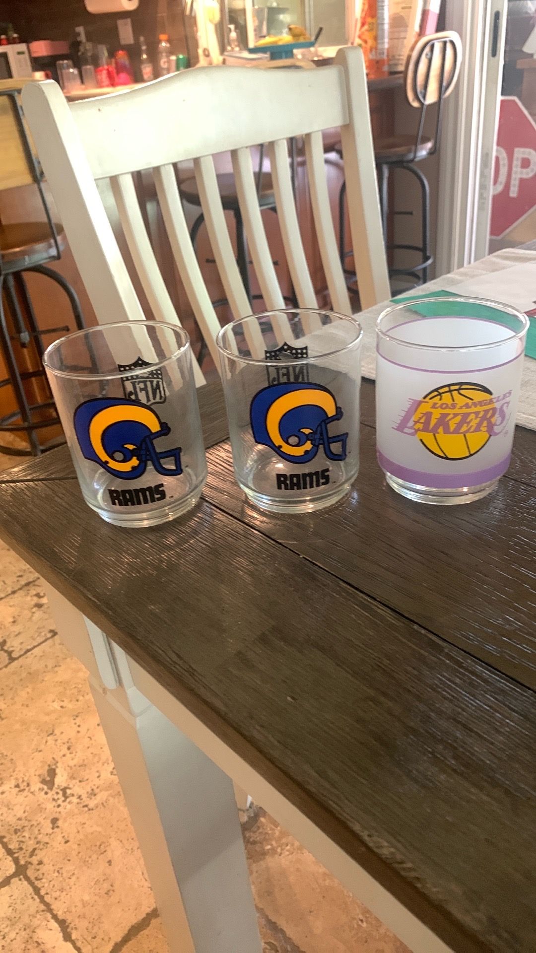 3 Vintage 1980s cocktail glasses LA RAMS/ LA LAKERS $40 for all