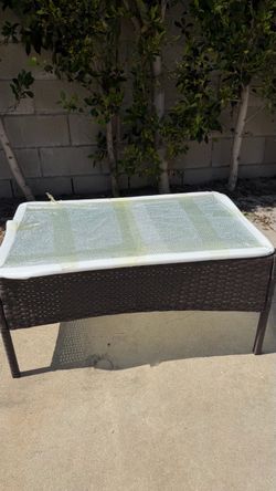 Brown Wicker Patio Coffee Table with Glass Top