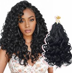 8 Packs 14 Inch Short GoGo Curl Curly Crochet Hair for Women, Pre Twisted Pre Looped Synthetic Braiding Hair Extensions (1B)