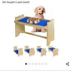 Wooden Dog Bowl Stand, Adjustable Feeder Stand for Small Dogs & Cats, Non-Slip Pad, 5 Height Levels