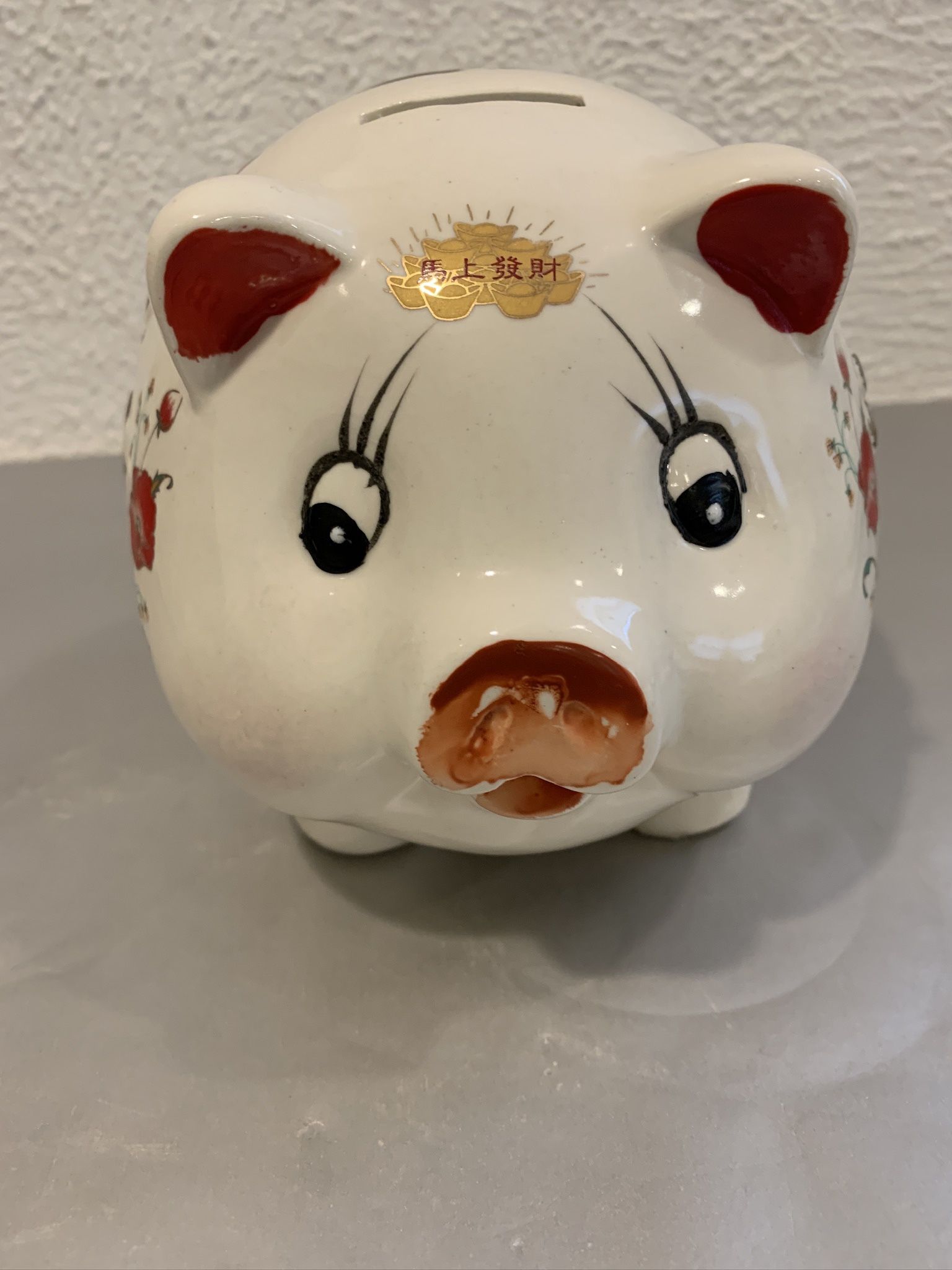 Vintage Ceramic Piggy Bank , Coin Jar, Money Jar , Ornate And Decorated 8” W And 5.50” Tall If you see it here , it is available Local pick up or sh