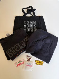 Undead Labs State of Decay 3 Merch Bundle - 2 Shirts, Stickers, Keychain, Tote
