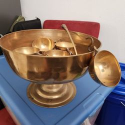 1970s Vintage Brass Punch Bowl Set 