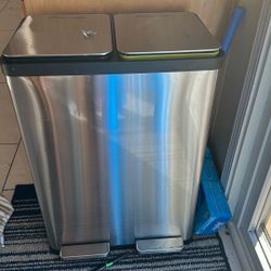 SIMPLI-MAGIC 60 Liter / 16 Gallon Rectangular Hands-Free Dual Compartment Recycling Kitchen Step Trash Can
