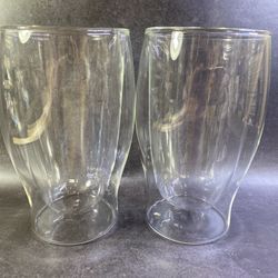 Double Wall Insulated Glass Cups Set of 2 Clear Coffee Mugs 15 oz/ 450ml