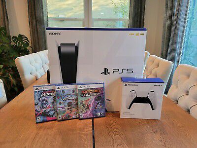 PS5 Sony Playstation 5 DISC BLU RAY Console Bundle With 3 Games + Controller

