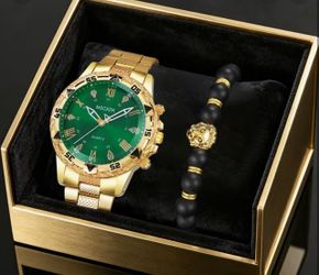 MSCXDK Gold-Tone Quartz Watch and Bracelet Set