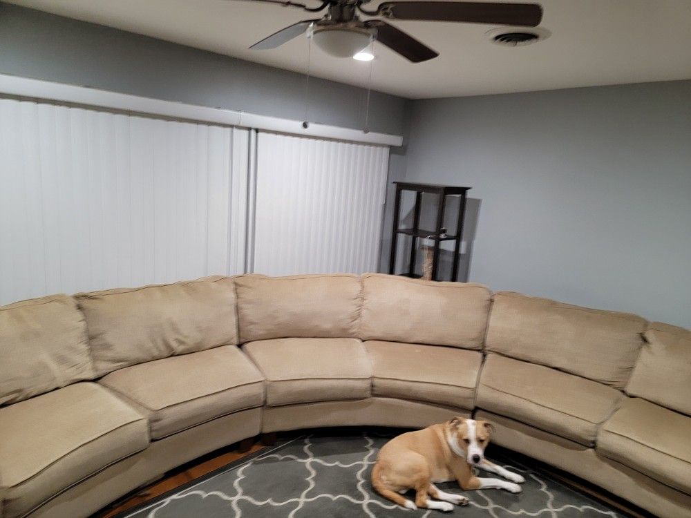 Curved 3 Piece Sectional With Round Ottoman