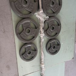 210 Lbs . 2 Inch Iron Plates + 6 Ft Barbell 