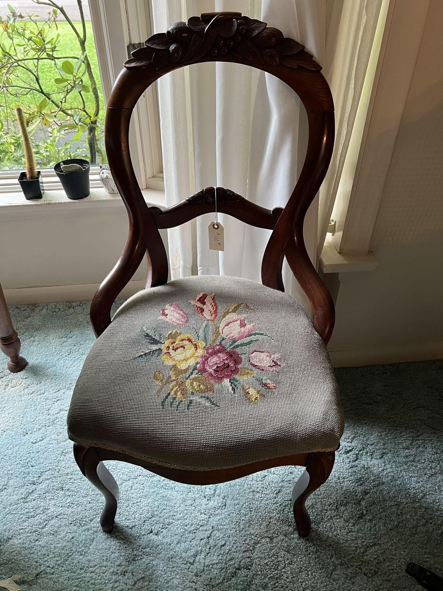 Vintage Wooden Chair With Floral Design