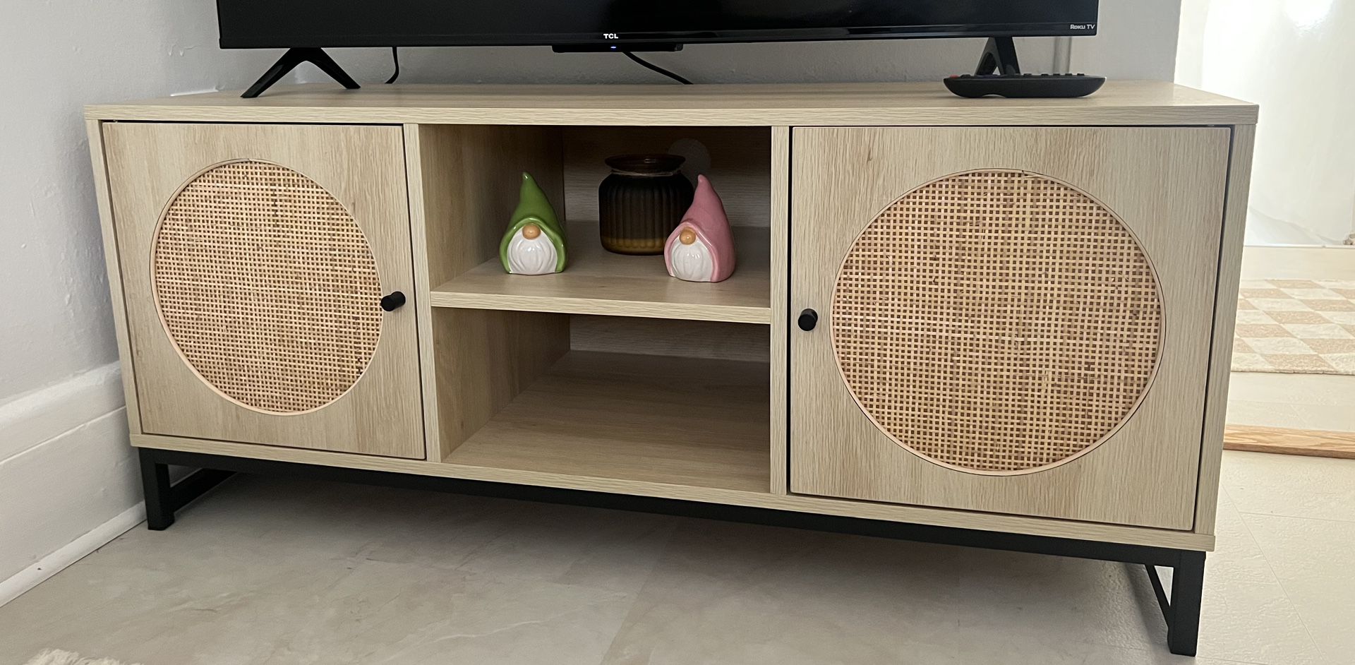 Wood And Rattan Tv Stand 