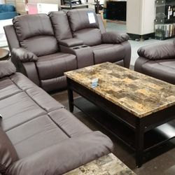 Brown Leather Reclining Sofa Loveseat And Chair