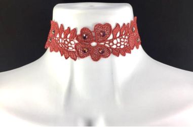 Burgundy Lace Choker with Swarovski Crystals!