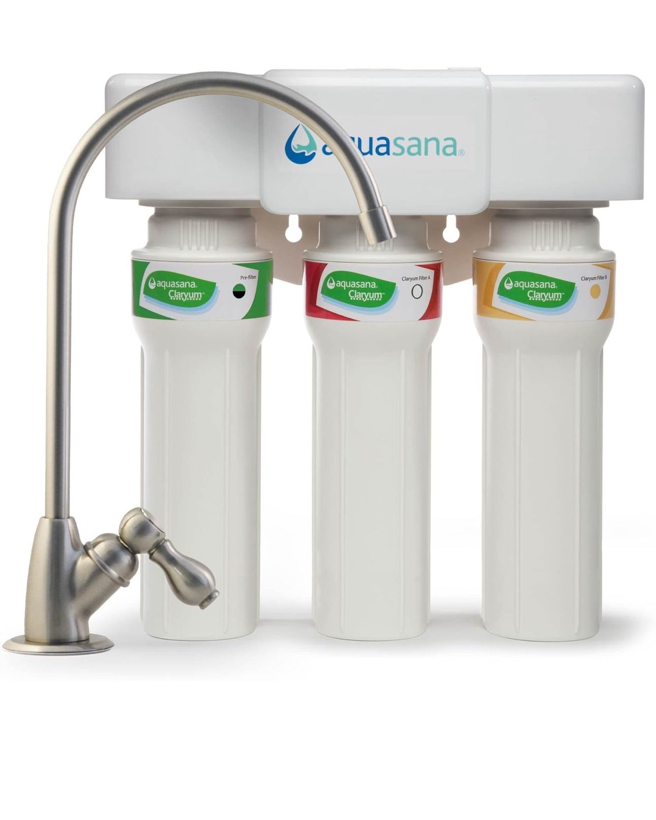 Aquasana Under Sink Water Filter System - Reduces PFAS, Lead, & Chlorine in Drinking Water - Under Counter Claryum Filtration for Kitchen - 3-Stage Ma